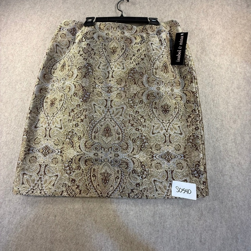 Isabel & Nina‎ Gold Silver Metallic Brocade Paisley Jacquard Skirt SZ 14 NWT Y2K